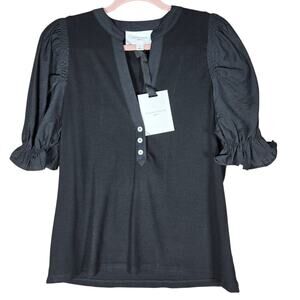 Pomander Place Black Livia Tee Large Puff Sleeve NEW Tuckernuck Ribbed Elevated